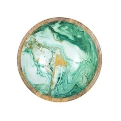 By Room Schaal Rond ø 25 Cm Mangohout Marble Green