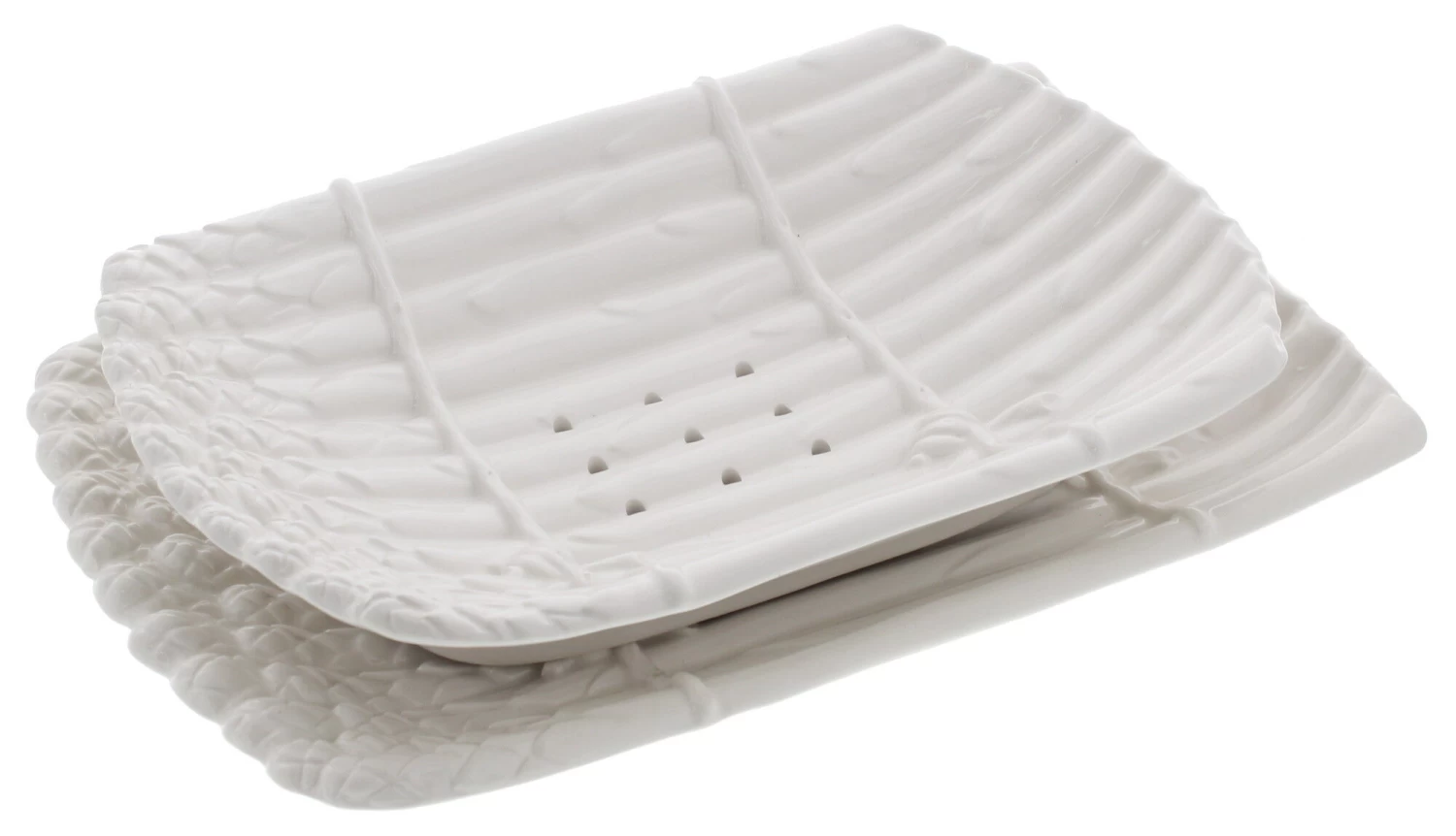 Oldenhof Uitlekschaal Met Onderbord Voor Asperges Aardewerk Wit 1 Oldenhof Uitlekschaal Met Onderbord Voor Asperges Aardewerk Wit