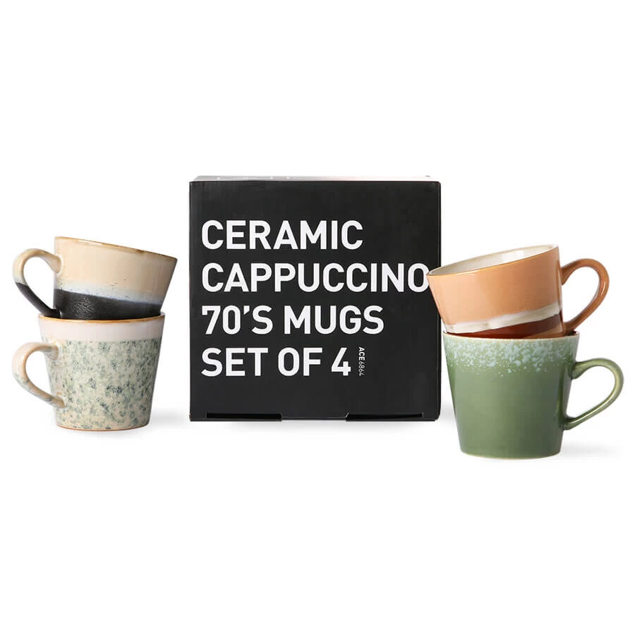 HK Living 70's ACE6864 Virgo Cappuccinomok 300 Ml Aardewerk Grass-Stream-Hail-Rock 4-delig 2 HK Living 70's ACE6864 Virgo Cappuccinomok 300 Ml Aardewerk Grass-Stream-Hail-Rock 4-delig - Afbeelding 2