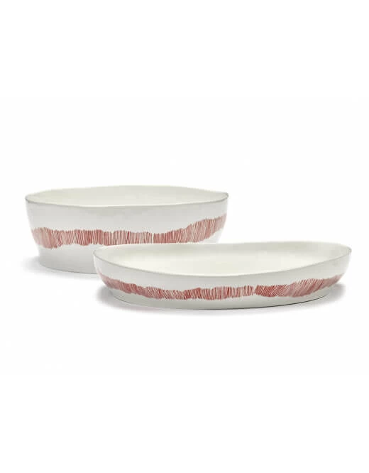 Serax Feast By Ottolenghi Serveerschaal L ø 36 Cm H 6 Cm Aardewerk White + Swirl Stripes Red 2 Serax Feast By Ottolenghi Serveerschaal L ø 36 Cm H 6 Cm Aardewerk White + Swirl Stripes Red - Afbeelding 2