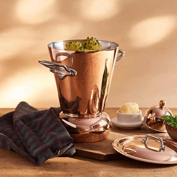 Mauviel M'30 Champagnebowl ø 40 Cm Koper Messing Greep 2 Mauviel M'30 Champagnebowl ø 40 Cm Koper Messing Greep - Afbeelding 2