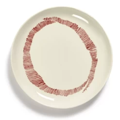 Serax Feast By Ottolenghi Bord S ø 19 Cm H 2 Cm Aardewerk White + Swirl-Stripes Red