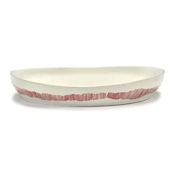 Serax Feast By Ottolenghi Serveerschaal L ø 36 Cm H 6 Cm Aardewerk White + Swirl Stripes Red 1 Serax Feast By Ottolenghi Serveerschaal L ø 36 Cm H 6 Cm Aardewerk White + Swirl Stripes Red